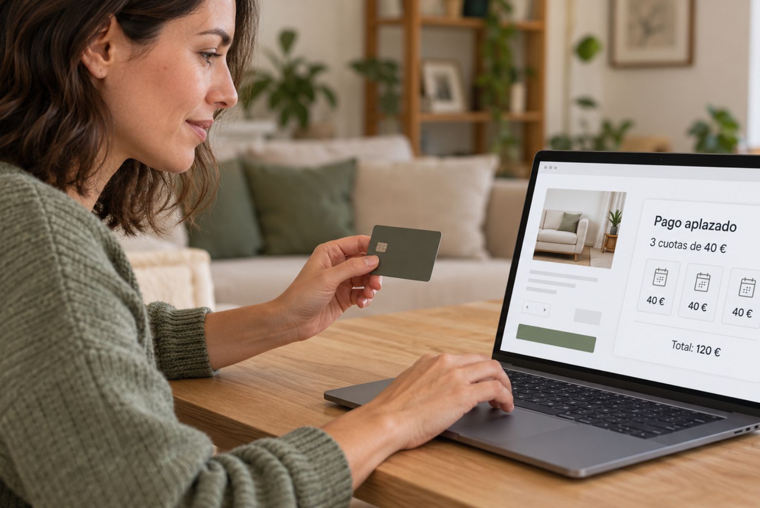 Persona realitzant compres en línia amb targeta de crèdit i pagaments ajornats